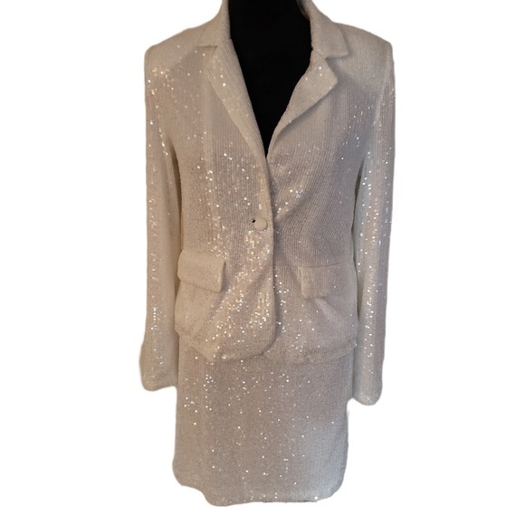 NEW Sequin Two-Piece Blazer & Skirt Set – white, NWT - Picture 2 of 2